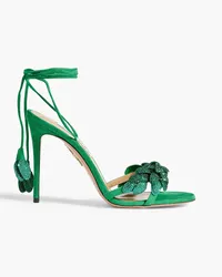 Aquazzura Galactic Flower 105 crystal-embellished leather and suede sandals - Green Green