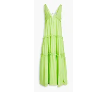 Myla shirred cotton and silk-blend voile maxi dress - Green