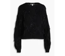 Fringed sequined cashmere-blend sweater - Black