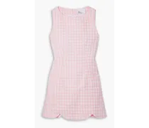 Scalloped checked cotton-blend bouclé-jacquard mini dress - Pink