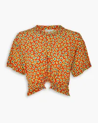 Paco Rabanne Embellished leopard-print stretch-jersey T-shirt - Orange Orange