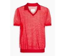 Open-knit cotton-blend polo shirt - Red