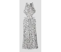 Audrey cutout polka-dot silk-satin midi dress - White