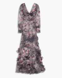 Marchesa Twisted floral-appliquéd printed organza gown - Purple Purple