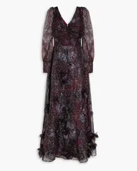 Marchesa Twisted floral-appliquéd printed organza gown - Purple Purple