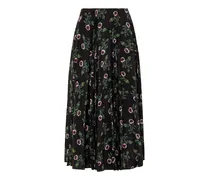 Pleated floral-print silk-chiffon midi skirt - Black
