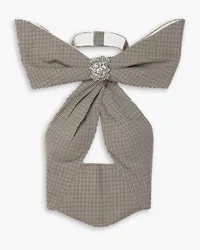 Area Crystal-embellished bow-detailed houndstooth wool halterneck top - Brown Brown