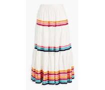 Lulu gathered striped linen midi skirt - White