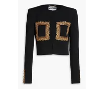 Cropped embellished wool faille jacket - Black