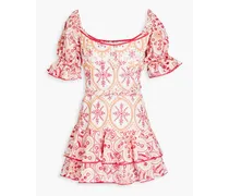 Jean tiered broderie anglaise cotton-blend mini dress - Pink