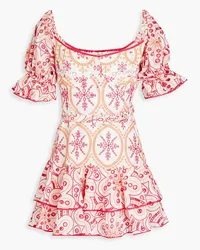 Charo Ruiz Jean tiered broderie anglaise cotton-blend mini dress - Pink Pink