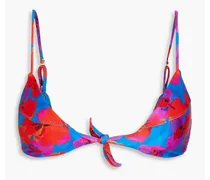 Knotted floral-print triangle bikini top - Blue