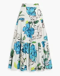 Aje. Maison tiered floral-print cotton-poplin midi skirt - Blue Blue