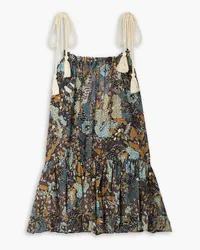 Ulla Johnson Trula gathered printed cotton-blend mini dress - Blue Blue