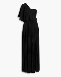 Mikael Aghal One-shoulder pleated crepe and lace maxi dress - Black Black