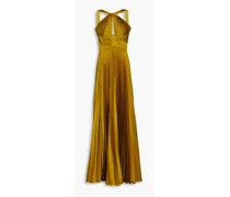 Cutout pleated sateen gown - Yellow