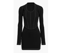 Convertible ribbed cotton-blend halterneck mini dress - Black