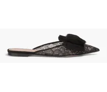 Bow-embellished corded lace slippers - Black