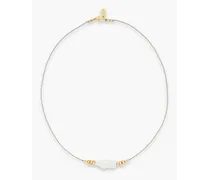 Gold-tone, faux pearl and cord necklace - Gray