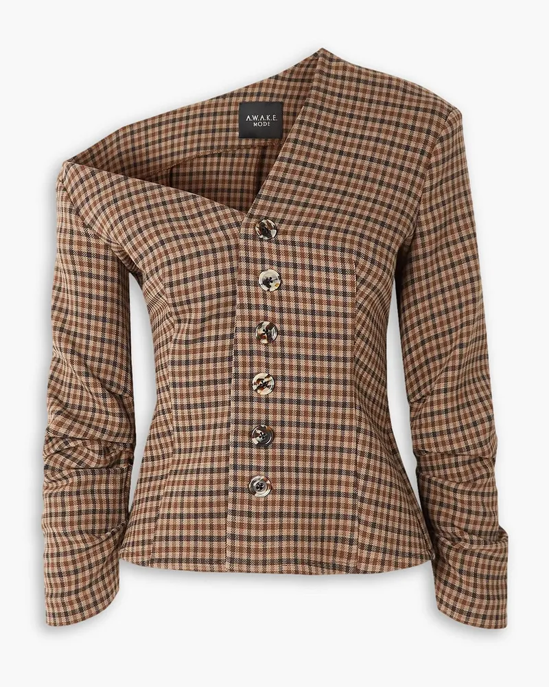 A.W.A.K.E. One-shoulder checked tweed top - Brown Brown