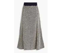 Two-tone ribbed-knit midi skirt - Blue