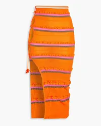 Jacquemus La Jupe Concha cutout striped seersucker midi skirt - Orange Orange