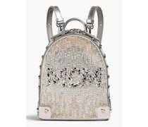Crystal-embellished metallic leather backpack - Metallic