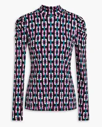 Diane von Furstenberg Doha ruched printed Lyocell and wool-blend jersey turtleneck top - Black Black