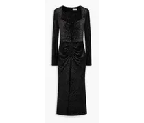 Moon River ruched metallic woven maxi dress - Black