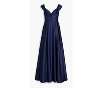 Pleated duchesse-satin gown - Blue