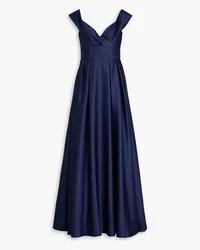 Marchesa Pleated duchesse-satin gown - Blue Blue