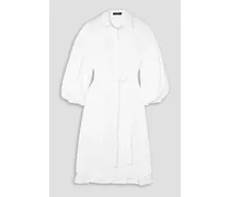 Montague belted pleated cotton-poplin shirt dress - White