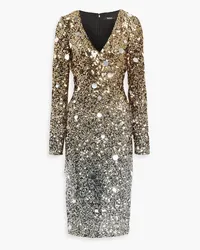 Badgley Mischka Dégradé sequined tulle midi dress - Metallic Metallic