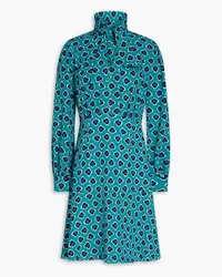 Diane von Furstenberg Alcina pussy-bow printed crepe mini dress - Blue Blue