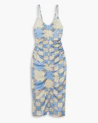 AHLUWALIA Augusta ruched printed silk-satin midi dress - Blue Blue