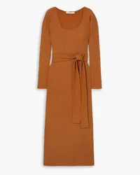 Savannah Morrow Rum belted crinkled bamboo and silk-blend midi dress - Brown Brown