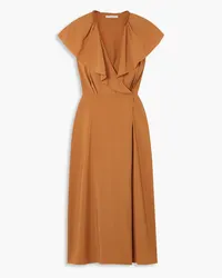 Vince Wrap-effect ruffled woven midi dress - Brown Brown