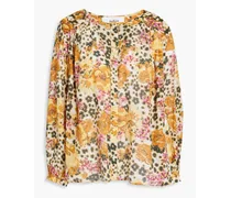 Gathered floral-print cotton-voile shirt - Yellow