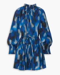 APIECE APART Vista ruffled printed crepe de chine mini dress - Blue Blue