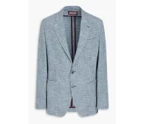 Houndstooth cotton, linen and wool-blend blazer - Blue