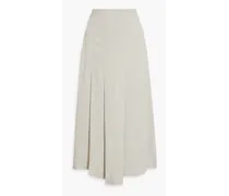 Frayed pleated crepe midi skirt - Gray