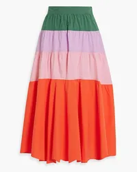 Derek Lam Katalina tiered color-block cotton-poplin midi skirt - Orange Orange