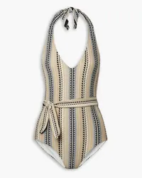 lemlem Habiba metallic stretch-jacquard halterneck swimsuit - Neutral Neutral