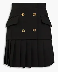 Moschino Button-embellished pleated crepe mini skirt - Black Black