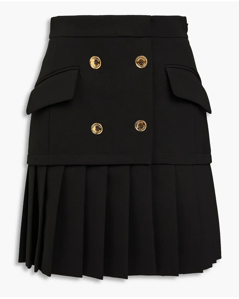 Moschino Button-embellished pleated crepe mini skirt - Black Black