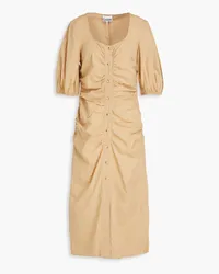 Ganni Ruched cotton-poplin midi dress - Neutral Neutral