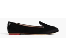 Patent leather-trimmed calf hair loafers - Black