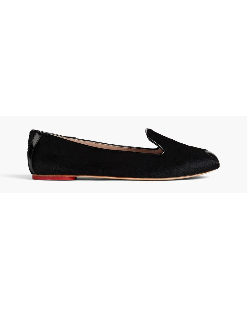 Patent leather-trimmed calf hair loafers - Black