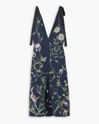 AGUA BENDITA Suspiro Paraíso embroidered linen midi dress - Blue Blue