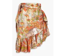 Ruffled printed silk-blend jersey skirt - Orange